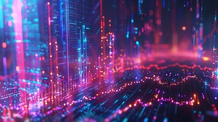 Poster - Abstract visualization of cryptocurrency market volatility, with charts and graphs in the background