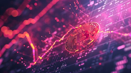 Poster - Abstract visualization of cryptocurrency market volatility, with charts and graphs in the background