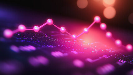Poster - Upward Trend: A vibrant, abstract graph with glowing red dots representing an upward trajectory in a dynamic and futuristic digital landscape. symbolizing growth, progress.