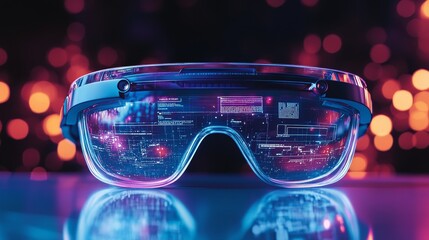 Poster - Futuristic augmented reality glasses displaying digital information and graphics.