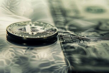 Poster - Conceptual image of a digital coin merging with traditional currency, symbolizing the integration of crypto into mainstream finance