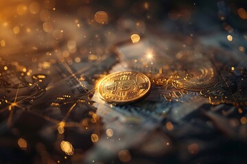 Poster - Conceptual image of a digital coin merging with traditional currency, symbolizing the integration of crypto into mainstream finance
