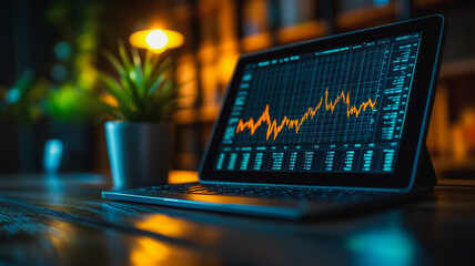 Poster - laptop screen showing stock market data at night
