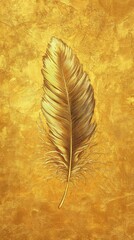 Poster - Golden Feather on Textured Gold Background