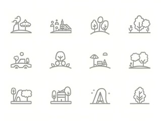 Wall Mural - Park line icon. Landscape related icons. City park vector icon set. Editable stroke.