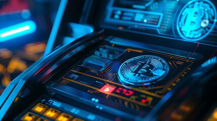 Poster - Digital coin integrated into a futuristic payment terminal, representing seamless crypto transactions