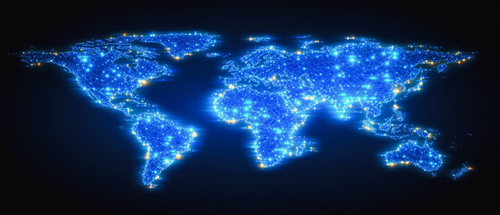 Poster - Global Network: Illuminated World Map 