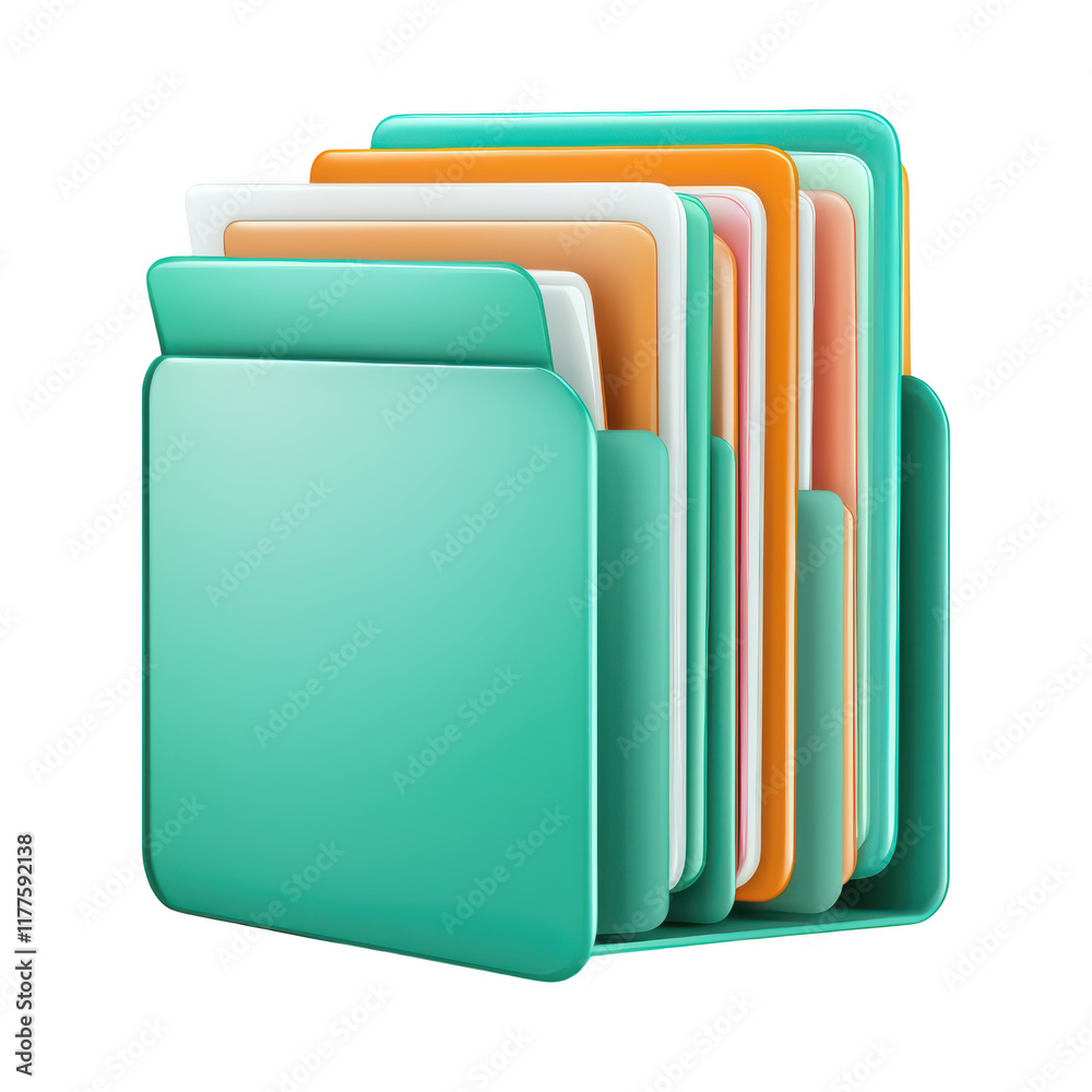 Colorful folder icon with multiple file tabs isolated on transparency ...