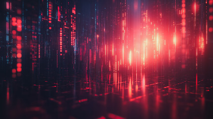 Poster - Digital Matrix: Red and Blue Data Stream Abstract Background 