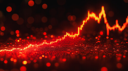 Poster - Red Hot Growth:  A fiery upward trending stock market graph, set against a dark background with bokeh lights, symbolizes rapid financial success and investment growth.