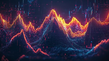 Poster - An abstract digital landscape illuminated by multicolor glowing data