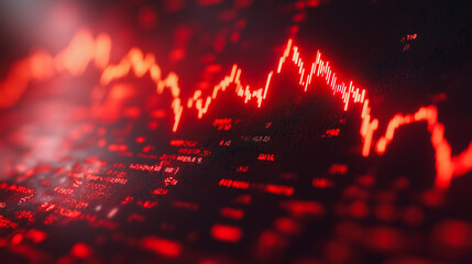 Poster - Red Hot Stock Market:  A dramatic close-up of a red stock market graph, illuminated by a spotlight, depicts the volatile and unpredictable nature of financial markets.