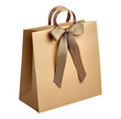 © AImg - Elegant gold gift bag adorned with satin bow image isolated transparent. Luxury gift wrapping shoppingbag cut out photo png. Premium retail packaging cutout element object photography