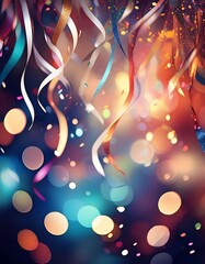 Canvas Print - colorful streamers confetti party carnival bokeh background vertical