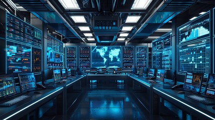Poster - Futuristic trading floor with holographic screens displaying real-time cryptocurrency market data