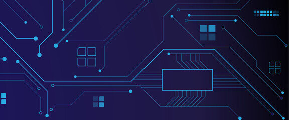 Abstract circuit board futuristic technology electrical line on blue engineering technology concept vector panorama background