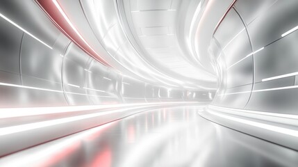 Aufkleber - Abstract futuristic background with white and red neon lines in a tunnel of light, curved walls, and white interior design. Ideal for product presentations or virtual space mockups in 3D rendering