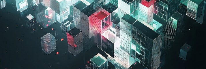 Poster - A close-up of an abstract vibrant digital screen with video streaming, decorated with glowing lines and digital interfaces in the background to give it a futuristic look