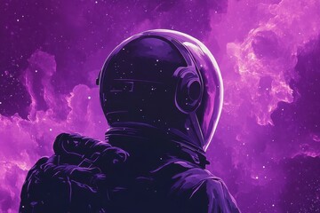 Wall Mural - astronaut in purple cosmic nebula space