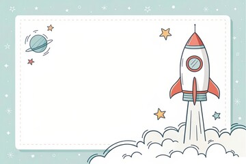 Sticker - cute rocket mockup copy space illustration background