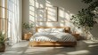 © neiros - In a minimalist design, a serene bedroom with a simple bed, neutral colors, and a clutter-free ambiance
