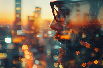 Poster - side view portrait illustrating professional worker technology generative ai