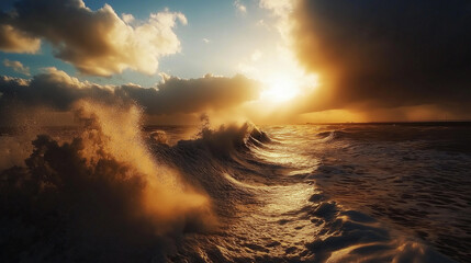 Wall Mural - Strong storm and waves in the ocean.