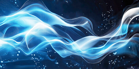 Poster - abstract blue white particles flowing on dark background