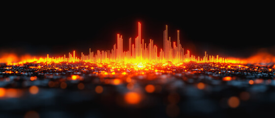 Poster - Abstract Cityscape: A mesmerizing abstract cityscape, glowing with vibrant orange light. The city lights and structures blend into a futuristic and surreal vision.