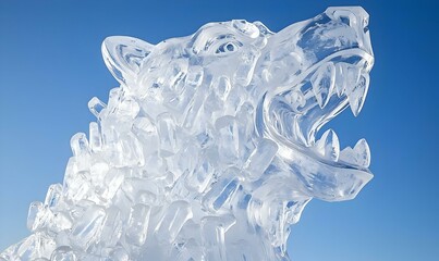 Aufkleber - Playful Ice Animal Sculptures, intricately carved ice figures of various animals, capturing a whimsical atmosphere in a winter wonderland setting.
