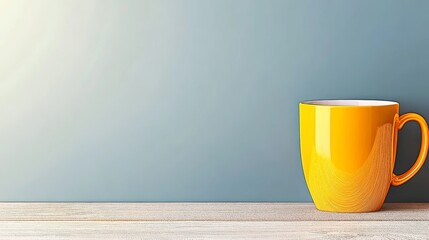 Bright Yellow Mug on Turquoise Background - A vibrant yellow coffee mug sits on a minimalist turquoise wall, symbolizing warmth, simplicity, comfort, positivity, and morning routine.