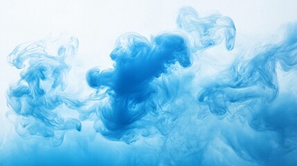 Wall Mural - Blue cloud of smoke with a white background. The smoke is thick and dense, creating a sense of heaviness and darkness. The blue color of the smoke contrasts with the white background