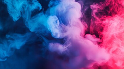 Wall Mural - Colorful cloud of smoke with blue, red and purple hues. The smoke is thick and billowing, creating a sense of movement and energy. The colors of the smoke contrast with the dark background