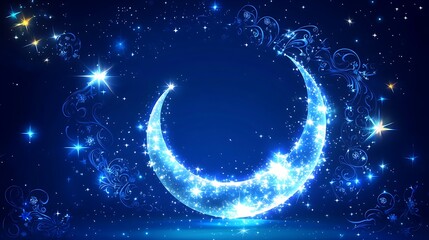 Wall Mural - Crescent Moon Stars Night Sky Celestial Design