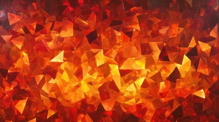 Aufkleber - Warm and vibrant low-poly triangles create a mesmerizing background of orange and red hues for artistic projects