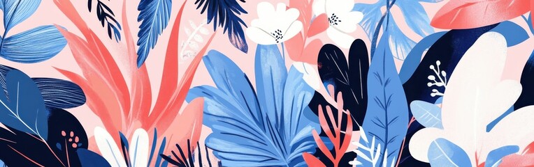 Poster - Vibrant spring illustration featuring cobalt tones and diverse floral patterns celebrating the season's beauty