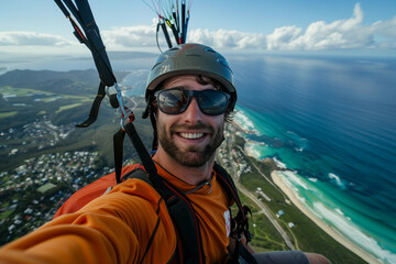 Fototapete - Happy person enjoying vacation on height designed generative ai image