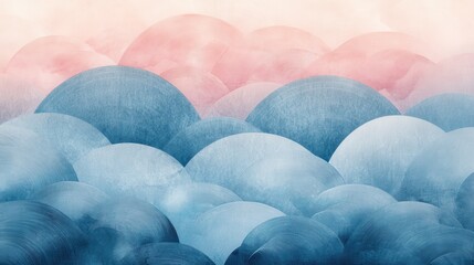 Poster - Elegant gradient of pencil strokes creating soft blue and pink hills in an abstract landscape
