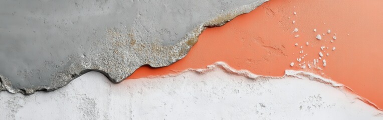 Poster - Elegant transition from coral to gray in textured wall surface showcasing artistic plastering techniques