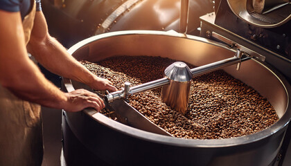 roasting procedure of coffee screening and cooling in the hopper