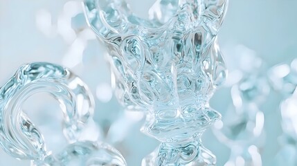 Poster - Intricate Ice Sculpture, a detailed close-up showcasing delicate patterns and textures, reflecting light in a mesmerizing display of artistry.