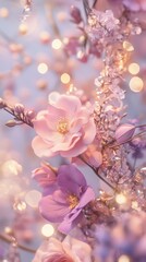 Poster - Soft pastel lilac blossoms with delicate lights creating a serene ambiance in springtime beauty
