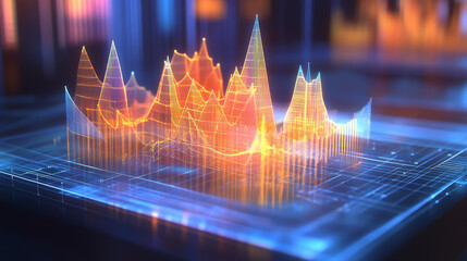 Poster - Hologram data visualization. Data visualization of polygons, triangles of points and lines. Data visualization icon low poly connection structure. Technology concept vector.