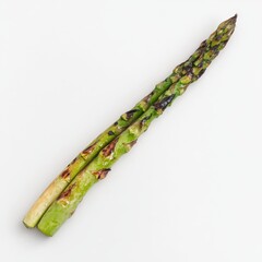 Poster - Grilled asparagus spear with charred edges on a white background emphasizing its vibrant green color