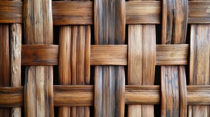 Poster - Woven bamboo texture background showcasing natural brown tones and intricate patterns perfect for artistic and design purposes.