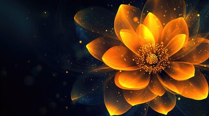 Poster - Vibrant yellow flower on dark abstract background with space for text creating an elegant and serene visual atmosphere