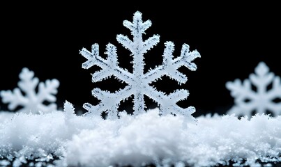 Poster - Intricate Snowflakes Descending, delicate snowflakes softly landing on a serene surface, showcasing nature's exquisite winter artistry.