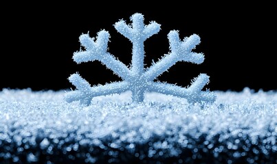 Poster - Delicate Snowflakes, Close-up view of intricate snowflakes softly descending on a tranquil surface, showcasing winter's serene beauty.
