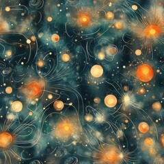 Leinwandbilder - Vibrant cosmic watercolor doodle featuring stars and planets in a celestial pattern