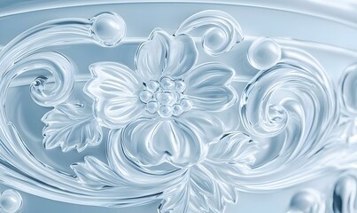 Poster - Intricate Ice Carvings, delicate patterns glisten under soft light, showcasing craftsmanship and artistry in frozen form, a true winter wonder.